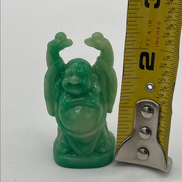 Mini Green Laughing Buddha Statue 2.25” Resin Feng Shui Decor - Picture 6 of 7